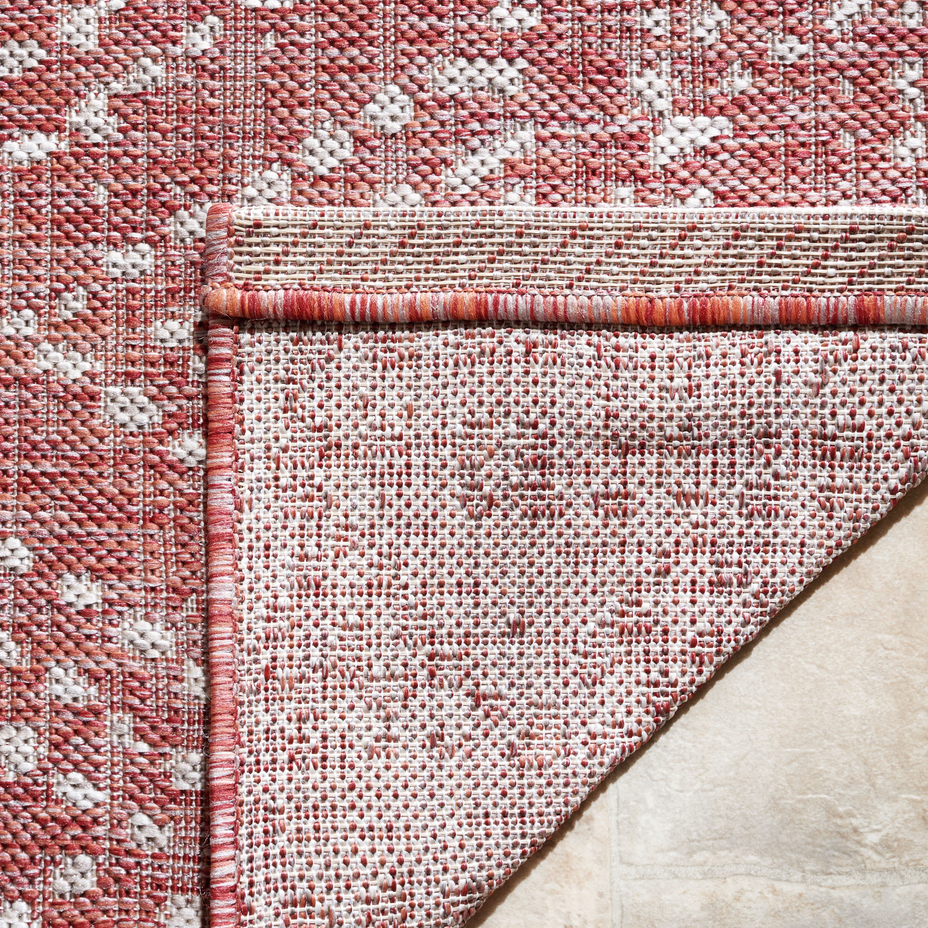 SAFAVIEH Courtyard Morven Geometric Indoor/Outdoor Area Rug, Red/Beige, 6'7" x 9'6"