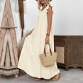 thumbnail image 4 of ClodeEU Women's Round Neck Ruffle Cap Sleeve Maxi Dress, Casual Loose Fit Dress Beige,Women's Plus L, 4 of 8