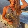 thumbnail image 6 of Sparkly Metallic Sequins Cowl V-Neck Chain Backless Camisole for Women Festival Nightclub Jewelry Top, 6 of 8