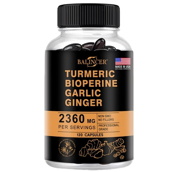Balincer Turmeric Garlic Ginger Supplement with Bioperine Gluten-Free Vegan 120 Softgels