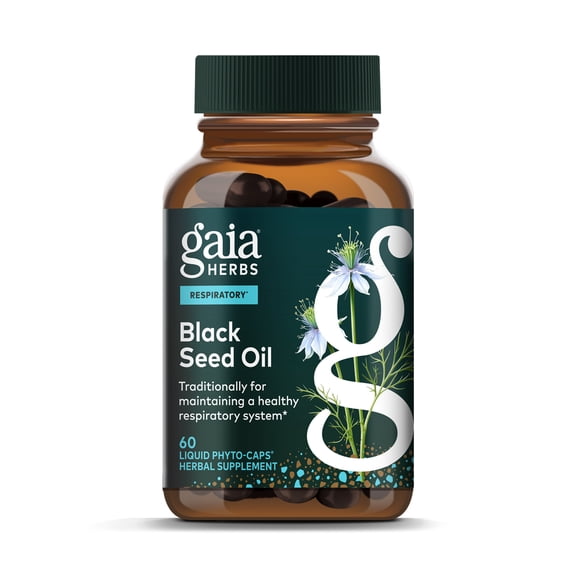 Gaia Herbs Black Seed Oil - Cold-Pressed Capsules with Nigella Seed Traditionally Used for Lung, Respiratory & Antioxidant Support* - Herbal Supplement - 60 Vegan Liquid Phyto-Caps (30 Servings)