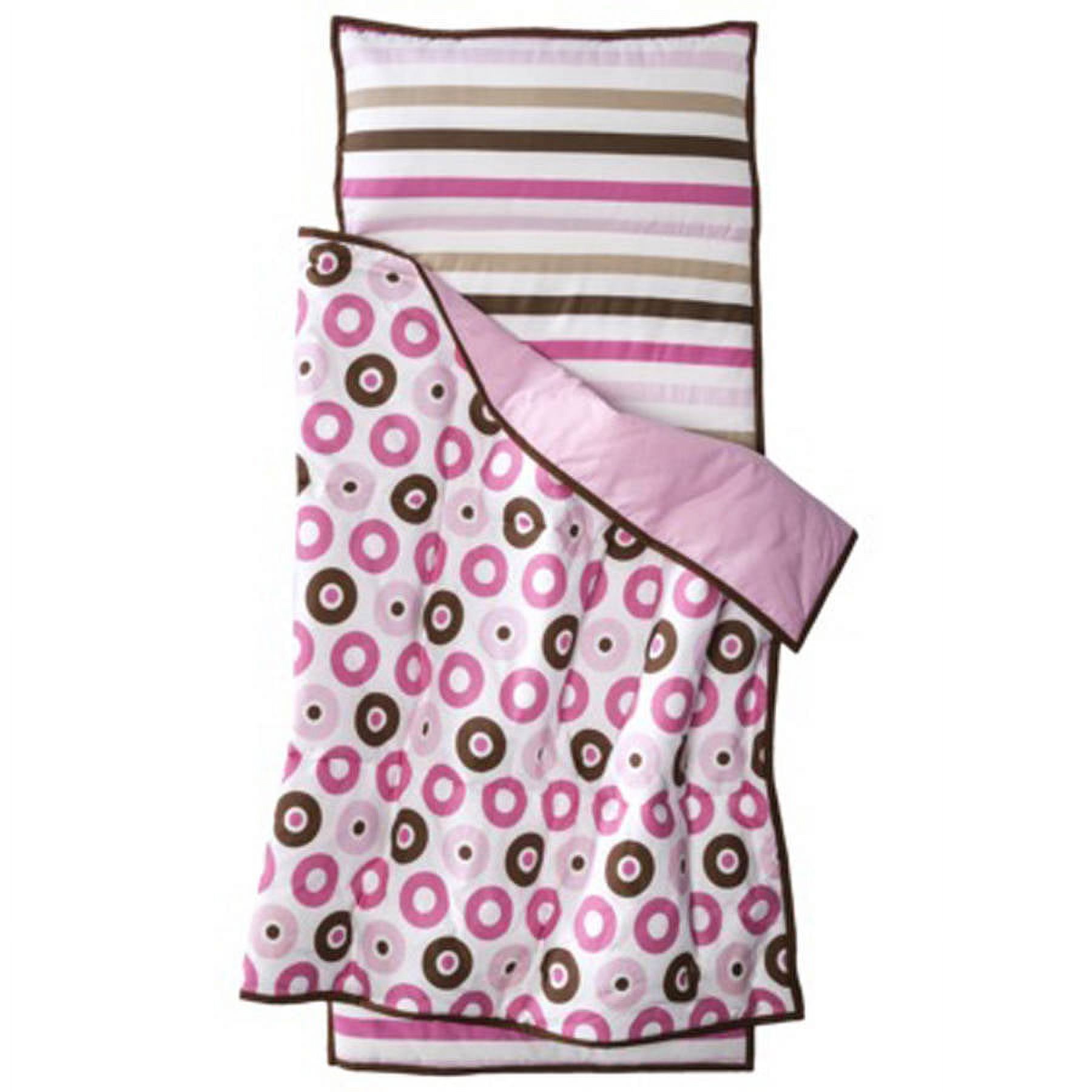 Bacati - Mod Dots/StripesToddler Nap Mat in Pink, 100% Cotton Percale with attached pillow, size 20 x 50 inches - image 3 of 5