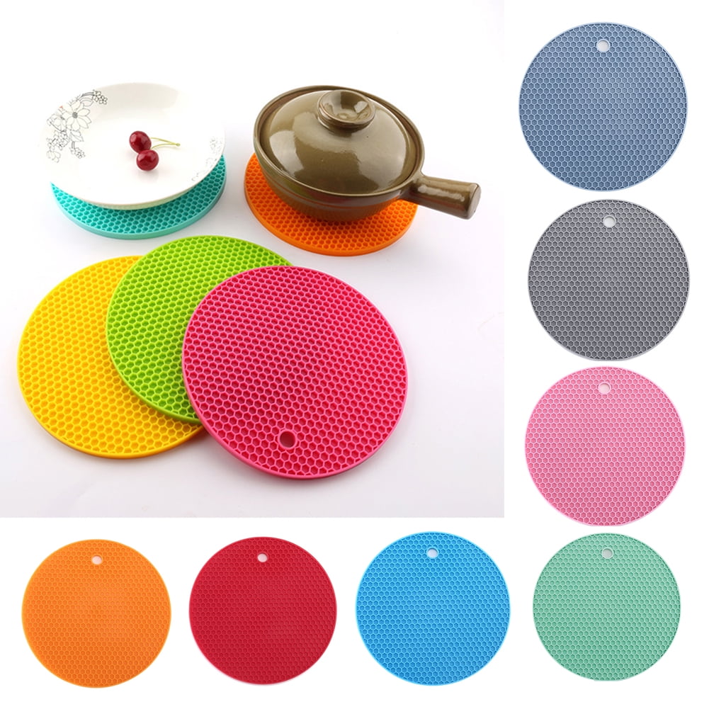 Cheers.US 2Pcs 18cm Silicone Trivet Mats 1Pc Kitchen Heat Resistant Tool,Hot Pot Holders,Drying