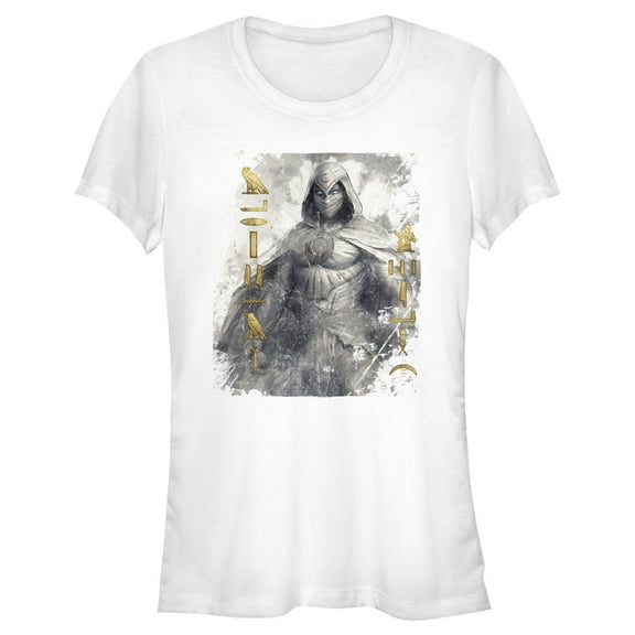 Junior's Marvel: Moon Knight Golden Hieroglyphs Portrait Sketch Graphic Tee White Large