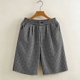 thumbnail image 5 of Womens Bermuda Shorts Knee Length Wide Leg Linen Long Shorts with Pockets Summer Casual Elastic High Waist Short Pants Black M, 5 of 5