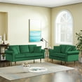 thumbnail image 1 of 2 Piece Living Room Sofa Sets, Modern Velvet Upholstered Sectional Sofa Sets with 2 Seater and 3 Seater Sofa, Mid-Century Loveseat and Sofa Chair with Solid Wood Legs & Rolled Arm & 4 Pillows, Green, 1 of 7