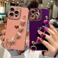 thumbnail image 5 of for iPhone 15 Pro Max 5g 6.7" Phone Case, Luxury Heart Bracelet Strap Plated Cute Love Hearts Cover with Hearts Hand Chain for Women Camera Protection Shockproof Bumper(Purple), 5 of 6