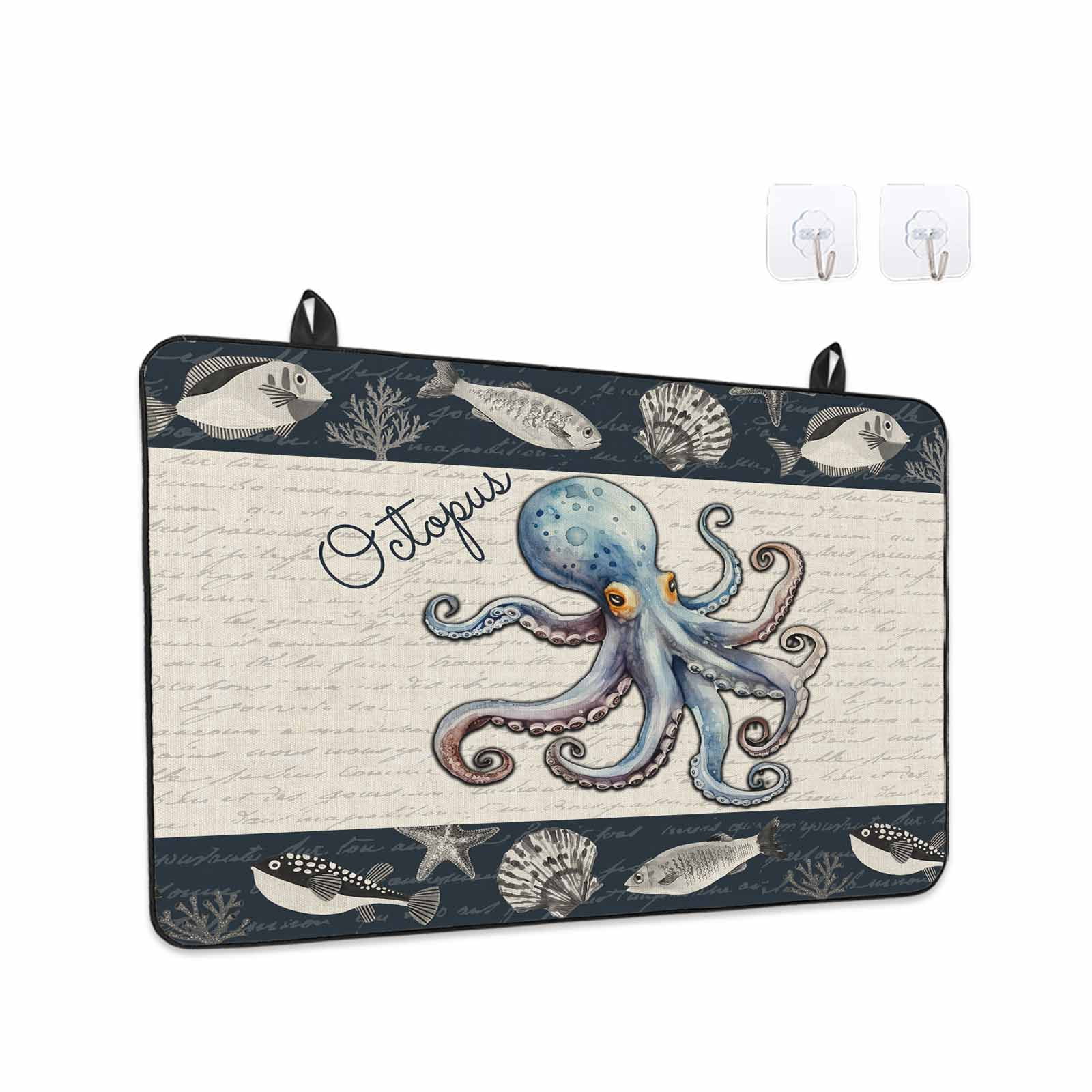 Coastal Octopus Stove Top Cover for Electric Stove, Heat-proof & Non Slip Glass Top Stove Cover Protector, Nautical Ocean Beach Fish Starfish Kitchen Flat Cooktop Rubber Mat 24x21 Inches
