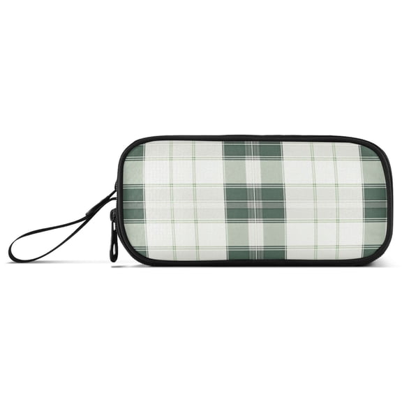 Light and Dark Green Plaids Pencil Case Stationary Holder Pen Bag Pencil Pouch Tool Organizer 3 Compartments