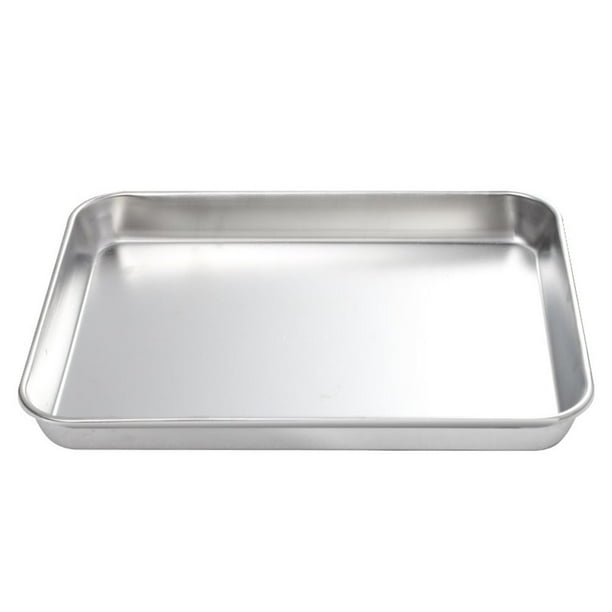 Bandeja rectangular de acero inoxidable de 1 pieza, práctica bandeja de fondo plano (plateada)
