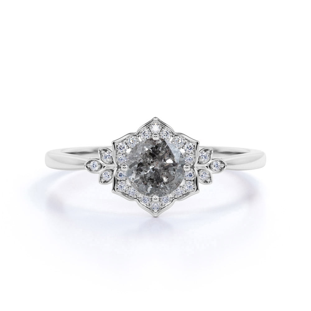 JeenMata Vintage .70 Carat Round Cut Natural Salt and Pepper Diamond
