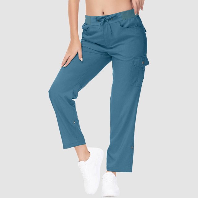 WILLBEST Pantalones Casuales para Mujer, de Cintura Alta, Pierna Ancha, con Cordón Elástico, Cómodos, Rectos, Largos y con Bolsillos para Un Estilo Informal. Extra Grande