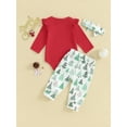thumbnail image 4 of Newborn Baby Girls My First Christmas Outfits Ruffle Romper Tree/Snowflake Pants Headband Set 3Pcs Cute Chirstmas Clothes, 4 of 8