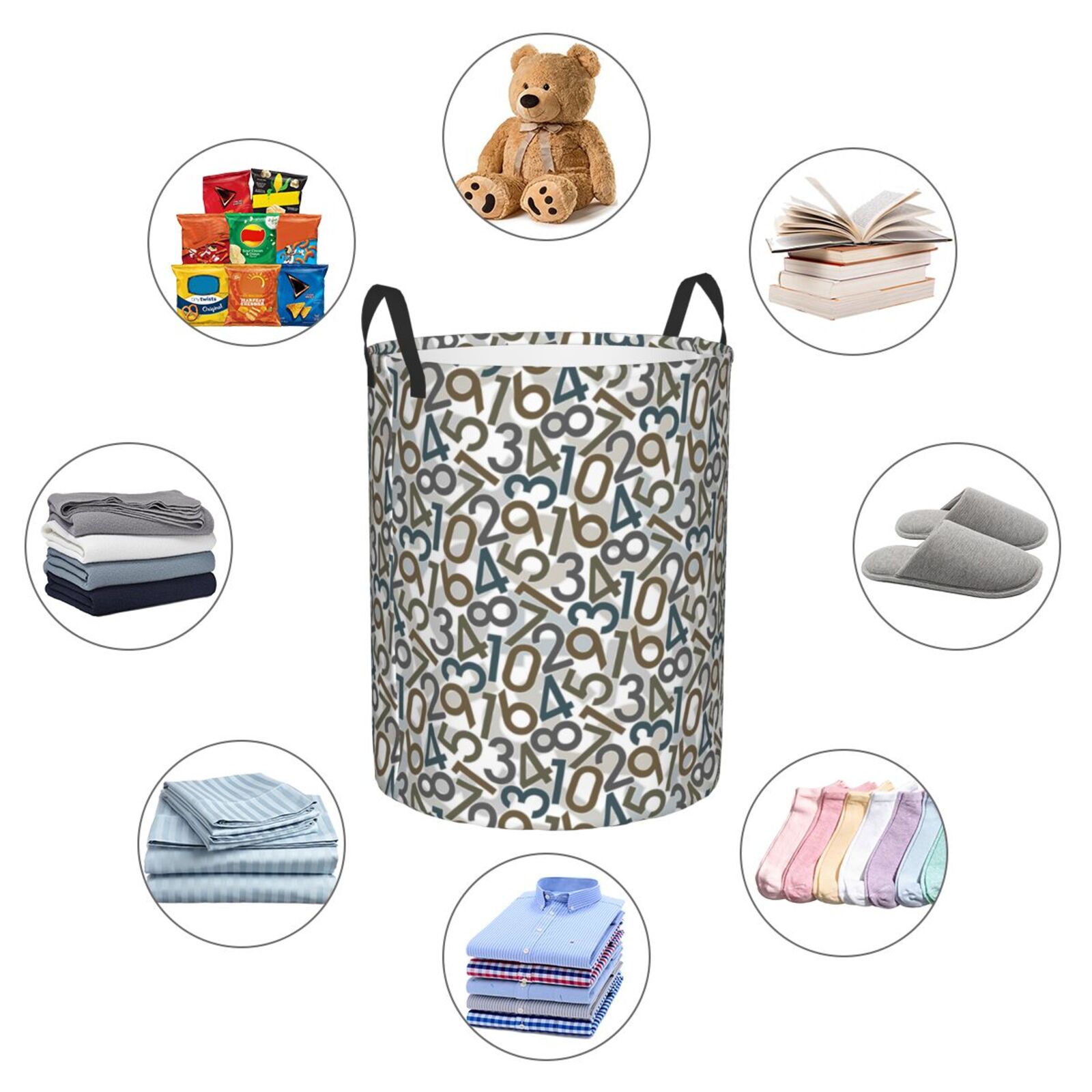 Large Laundry Basket with Handles - Math Print color Kids Baby Dirty Clothes Laundry Hamper for Bedroom Aesthetic