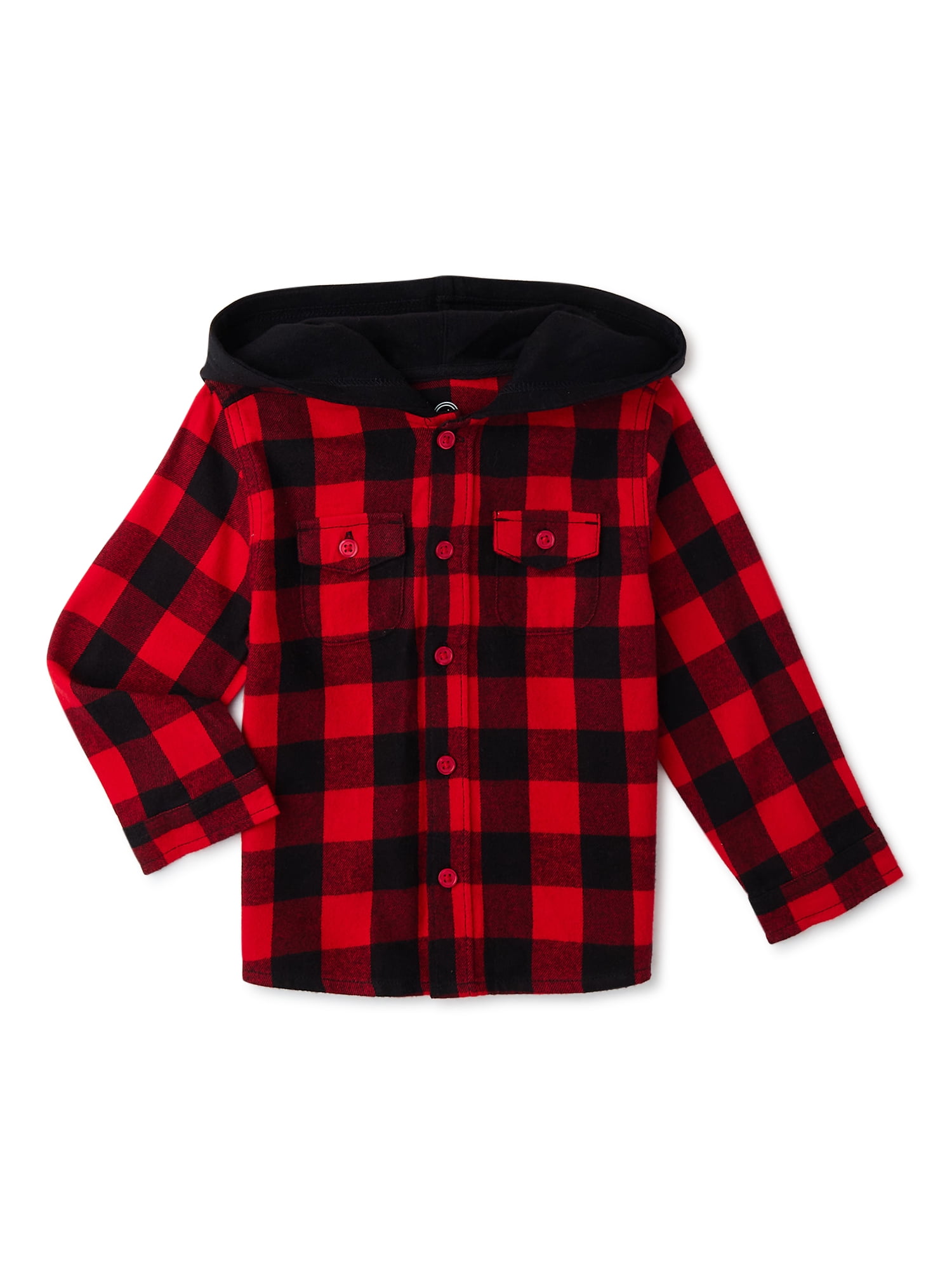 Wonder Nation Baby and Toddler Boys’ Hooded Flannel Shirt, Sizes 12M-5T