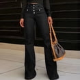 thumbnail image 2 of BODOAO Clearance Sale!! Pants for Women Trendy Casual 2025 New Women's Flare Bell Bottom High Waist Jeans Vintage Stretch Denim Trouser with Pocket Black L, 2 of 5