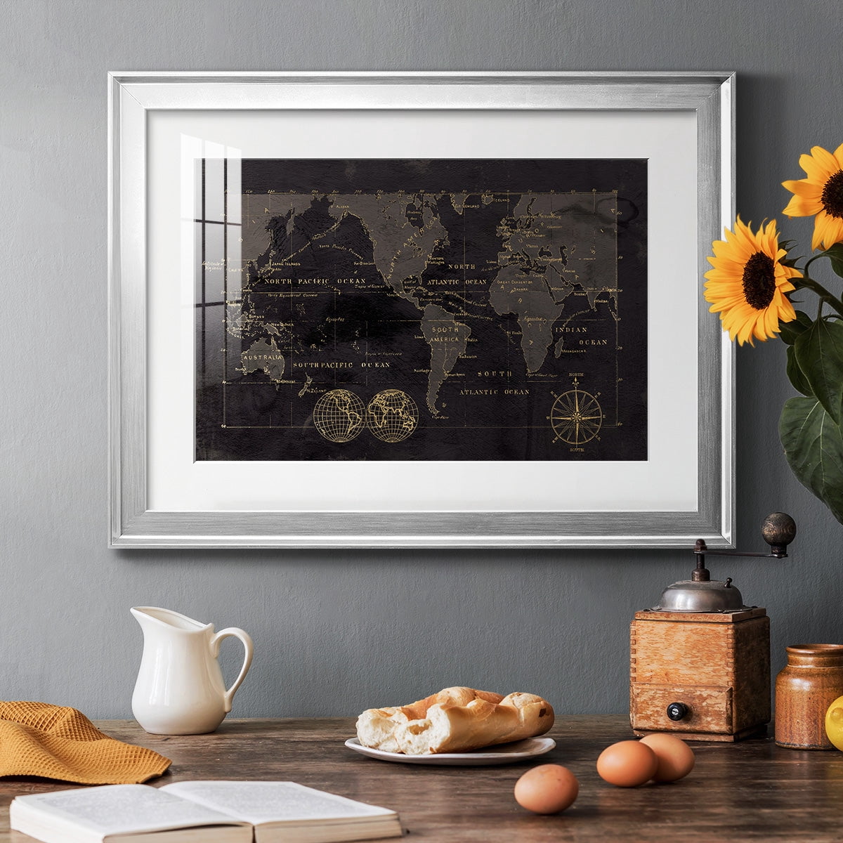 Black Gold Map Premium Framed Print - Ready to Hang