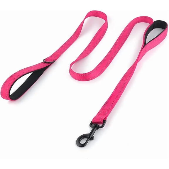 Double Handle Dog Leash 6ft Long, Padded 2 Handle, Heavy Duty, Reflective Training Leash for Medium Large Dogs, Dual Handle Lead (Pink)