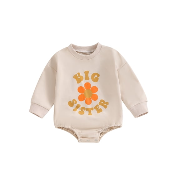 Bagilaanoe Newborn Baby Girl Romper Sweatshirt Long Sleeve Bodysuits Letter Print Pullover 3M 6M 12M 18M 24M Infant Sister Matching Outfits