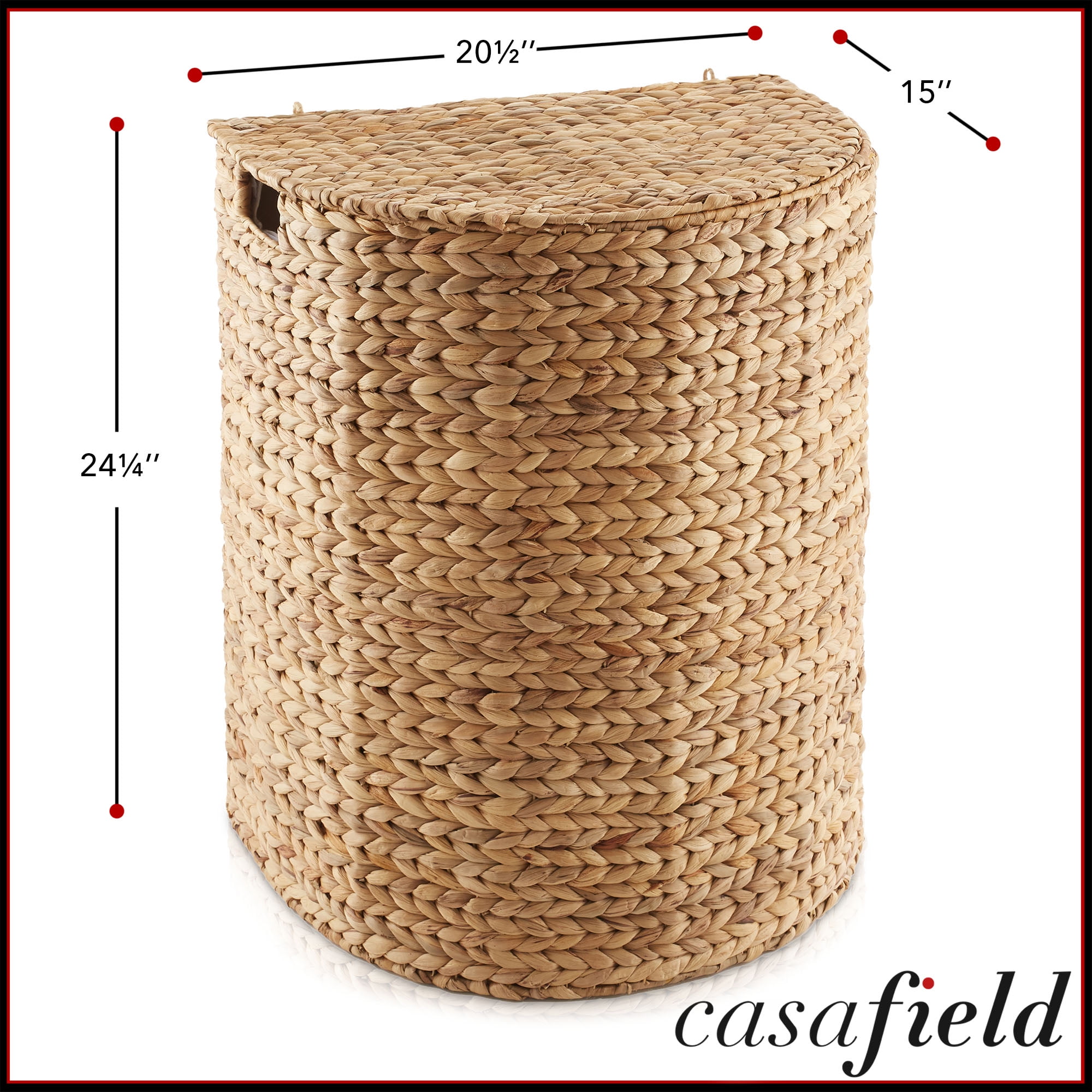 Casafield Half Moon Laundry Hamper with Lid and Removable Liner Bag - Natural, Woven Water Hyacinth Laundry Basket Sorter for Clothes