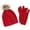 Red, variant on CTM  Knit Beanie Hat with Pom and Matching Gloves Set (Women)