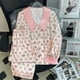 thumbnail image 2 of Pijamas De Seda De Manga Larga para Mujer, Traje De Pijama con Estampado De Flores, Seda De Hielo De Alta Calidad, Se Puede Usar Fuera De La Casa, Pijamas, 2 of 4