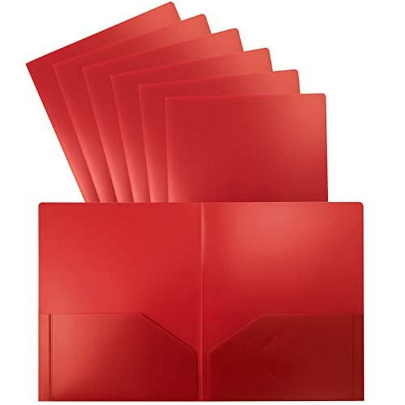 Heavyweight Plastic 2 Pocket Portfolio Folder, Letter Size Poly Folders by Better Office Products, 24 Pack (Red)