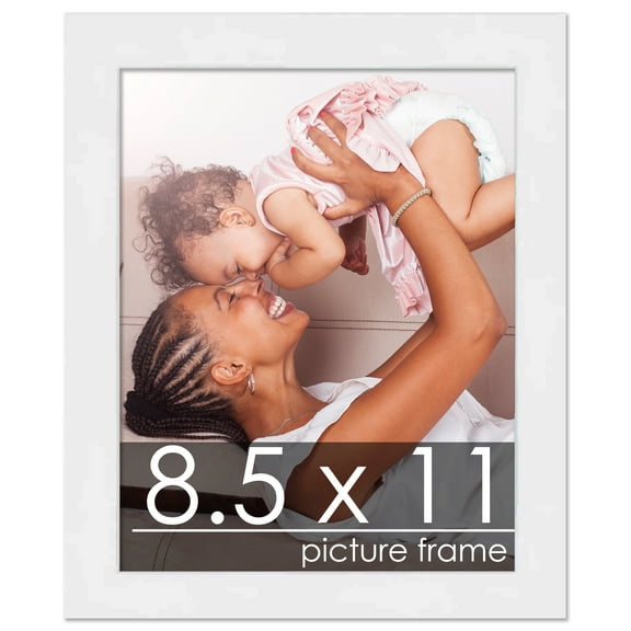 8.5x11 White Wood Picture Frame - UV Acrylic, Foam Board Backing, Hanging Hardware