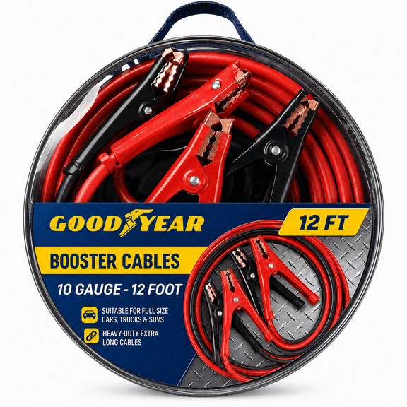 Goodyear 10 Gauge 12 ft Jumper Cables for Car, Case Included