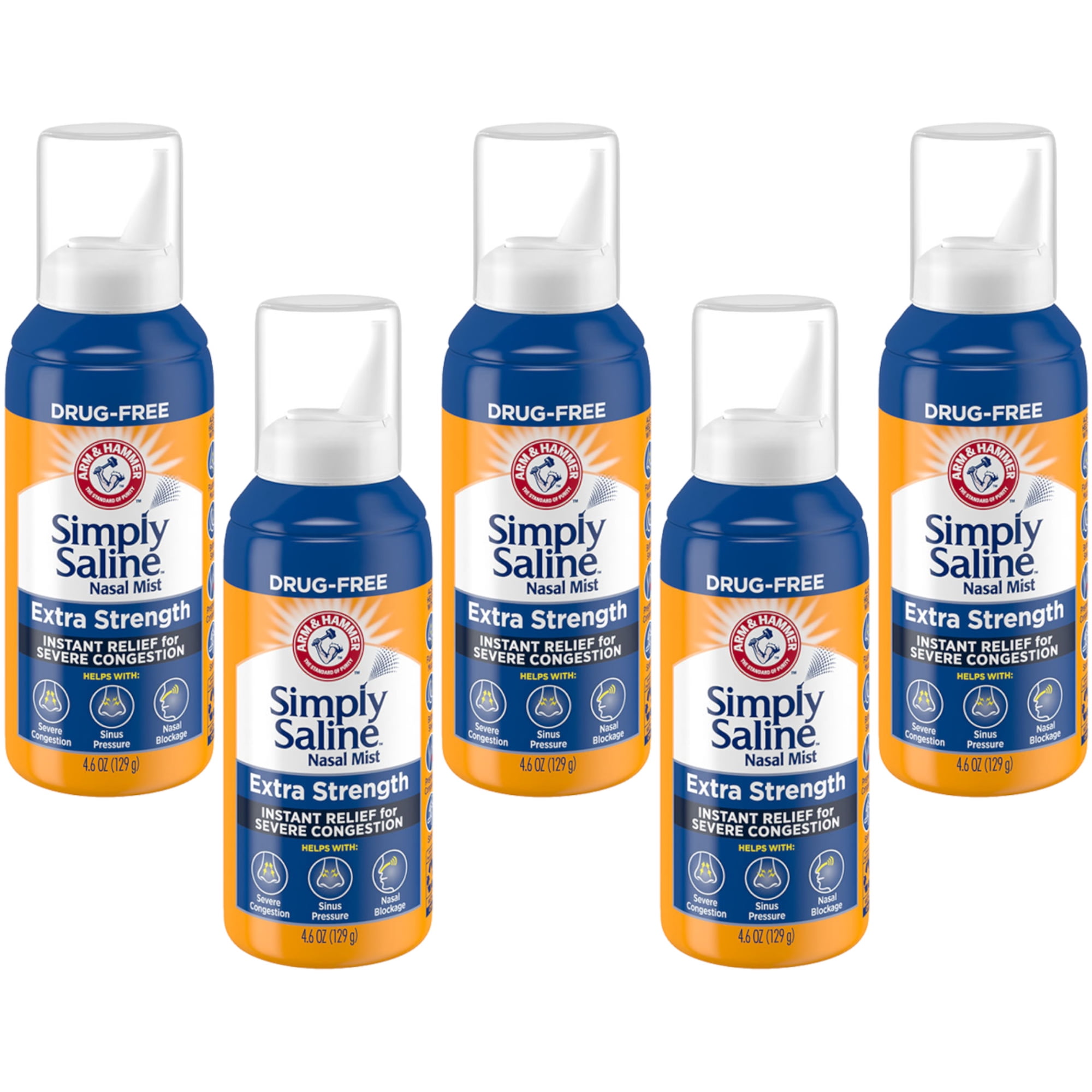 5 Pack - Simply Saline Adult Nasal Mist Extra Strength For Severe Congestion 4.6 oz Each