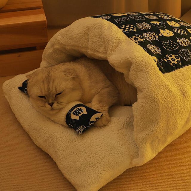 Cama de dormir para y mascotas de japonés, para perros, perrera para , bolsa de invierno para interiores, almohadilla de - Fondo azul Fondo azul