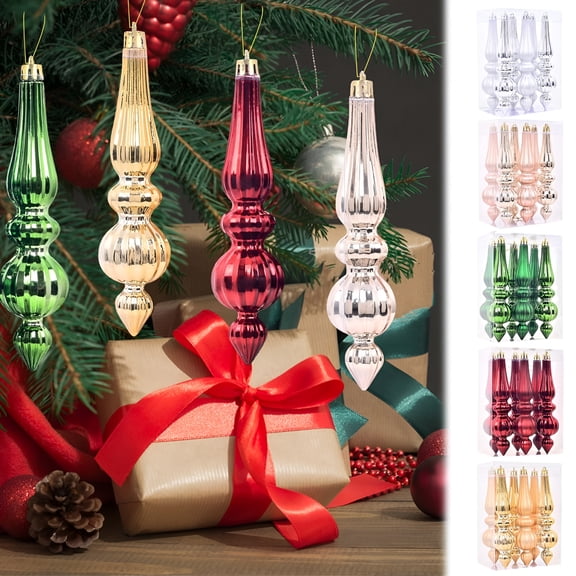 XIBUFE 6 Pcs Mercury PVC Finial Christmas Ornaments, 6.7 Inch Vintage Hanging Finials, Assorted Glass Decor for Holiday Tree