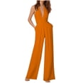 thumbnail image 1 of Mono sexy de color liso con cuello halter y bolsillos para mujer - Poliéster, manga corta, informal para fiesta - S-XXL, 1 of 4
