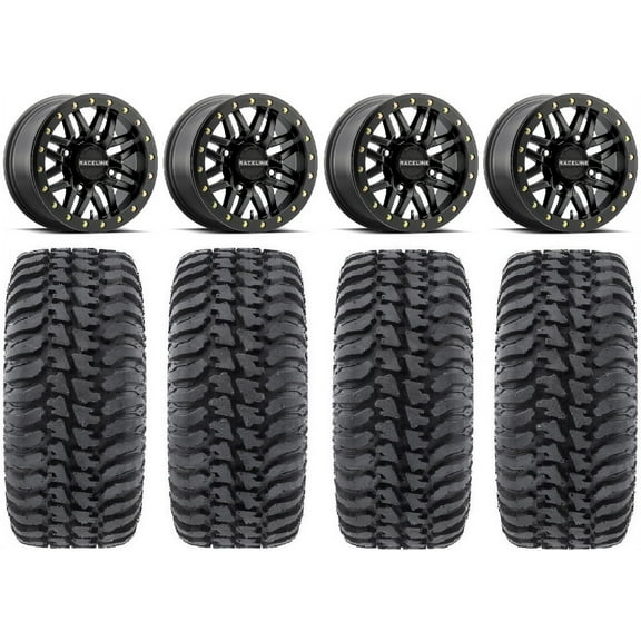 Raceline Ryno Bdlk 14" Bk Wheels 28" Regulator Tires Can-Am Commander Maverick Renegade Outlander Defender