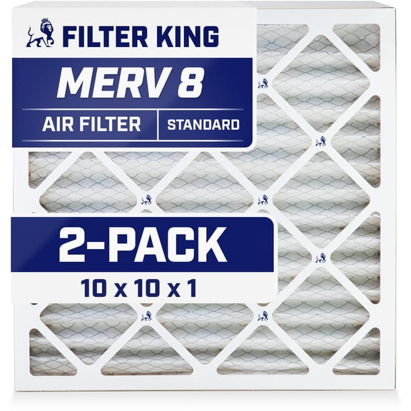 Filter King 10x10x1 Air Filter | 2-PACK | MERV 8 HVAC Pleated A/C Furnace Filters | MADE IN USA | Actual Size: 9.5 x 9.5 x .75"