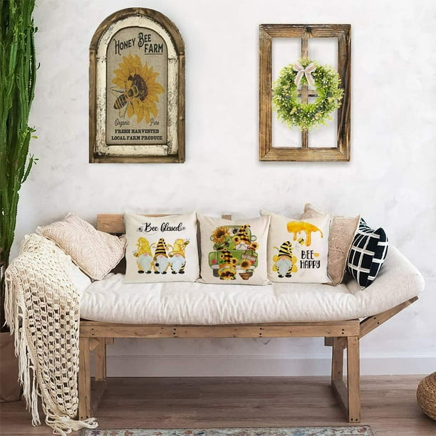 Sunflower Pillow Covers Set of 4 18x18 Farmhouse Truck with Sunflowers Honey Gnomes Bee Blessed Quotes Throw Pillow Case Cushion Cover for Spring Summer Home Decor Bee Gnomes Sunflower Walmart