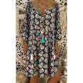 thumbnail image 4 of Vestido de camiseta holgado y fluido con mangas 3/4 y cuello en V de talla grande para mujer Halloween Skull Flo, 4 of 5