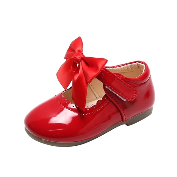 LNMQLPDBS Baby Girl Shoes Summer and Autumn Girls Boots Cute Flat Solid Color Round Head Ribbon Bow Hook Loop Ruffle Trim Leather Dressy Shoes Toddler Size 9 Shoes Girls for Wedding Communion