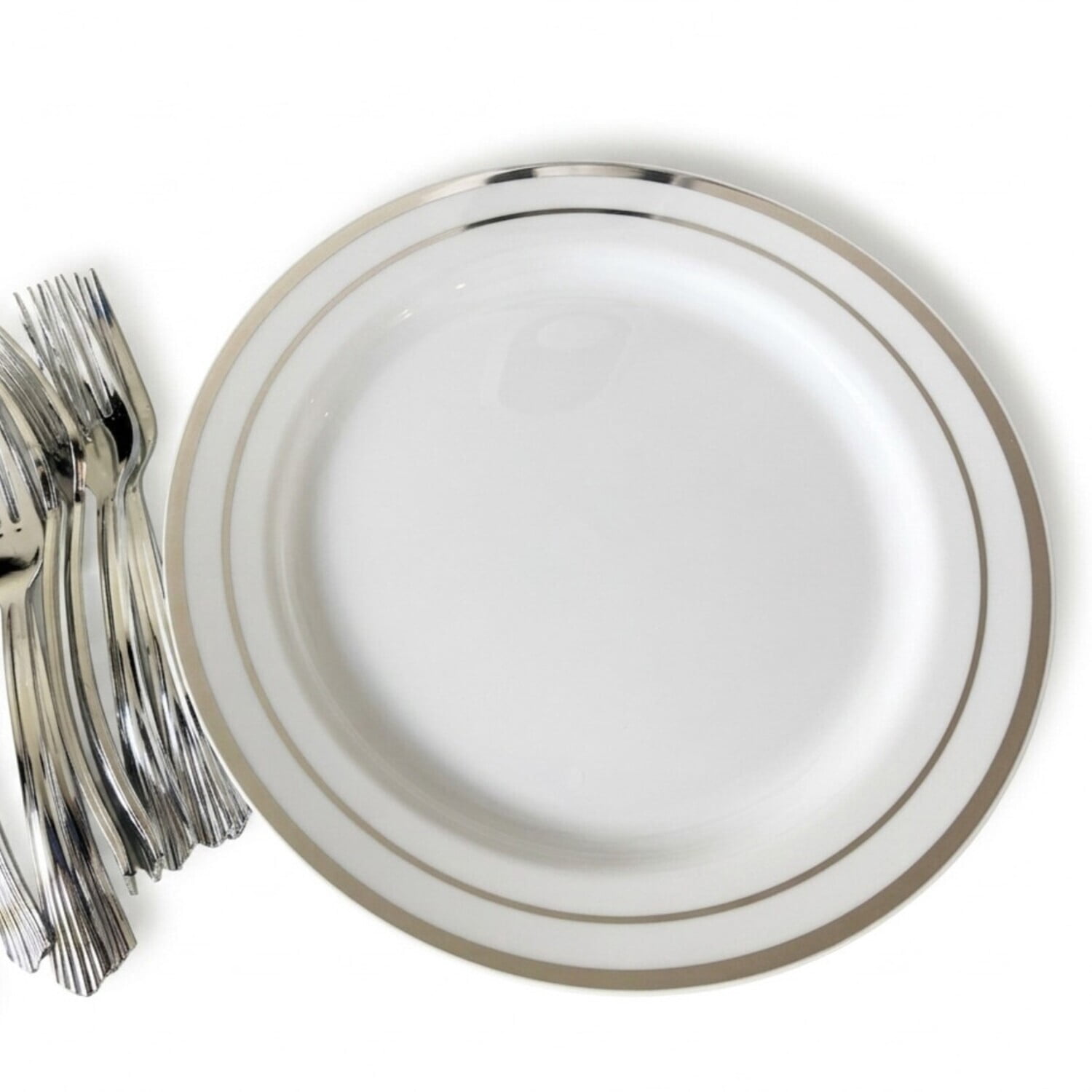 Silver and White Plastic Plate and Cutlery Set, 60 Pieces, Serves 12, 10.25 in and 7.5 in Plates, by Way To Celebrate