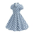 thumbnail image 6 of Lumtrix Girls Short Sleeve 50s Lapel Vintage Swing Dress Polka Dot Dress Casual A-Line Party Dress for 3-14 Years Dark Blue 150, 6 of 6