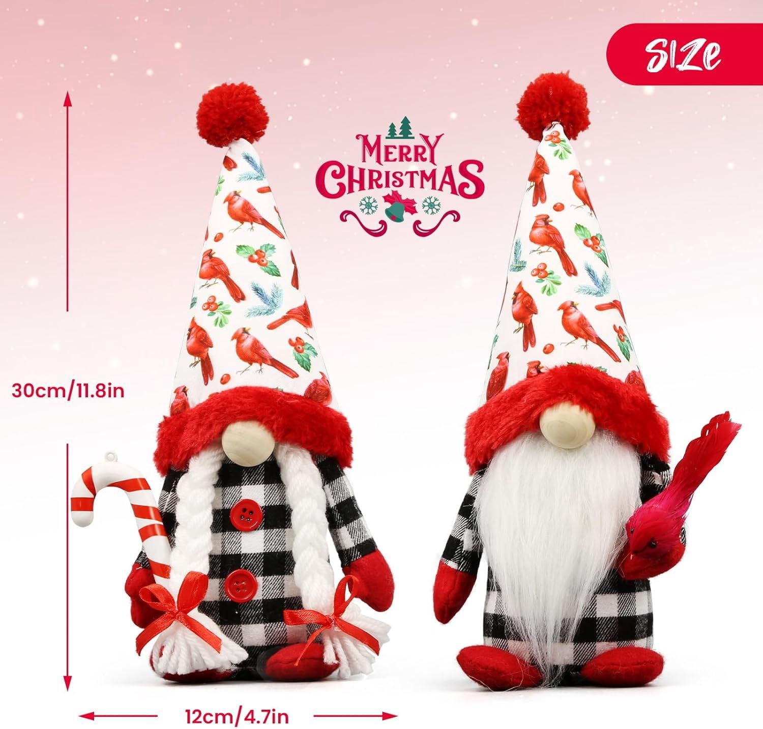 Christmas Red Cardinal Gnomes Decorations for Home, Indoor, Office- Xmas Gnomes Plush Doll - Christmas Elf Decoration Swedish Tomte - Red Cardinal Decor for Table - Gnomes Gifts for Women