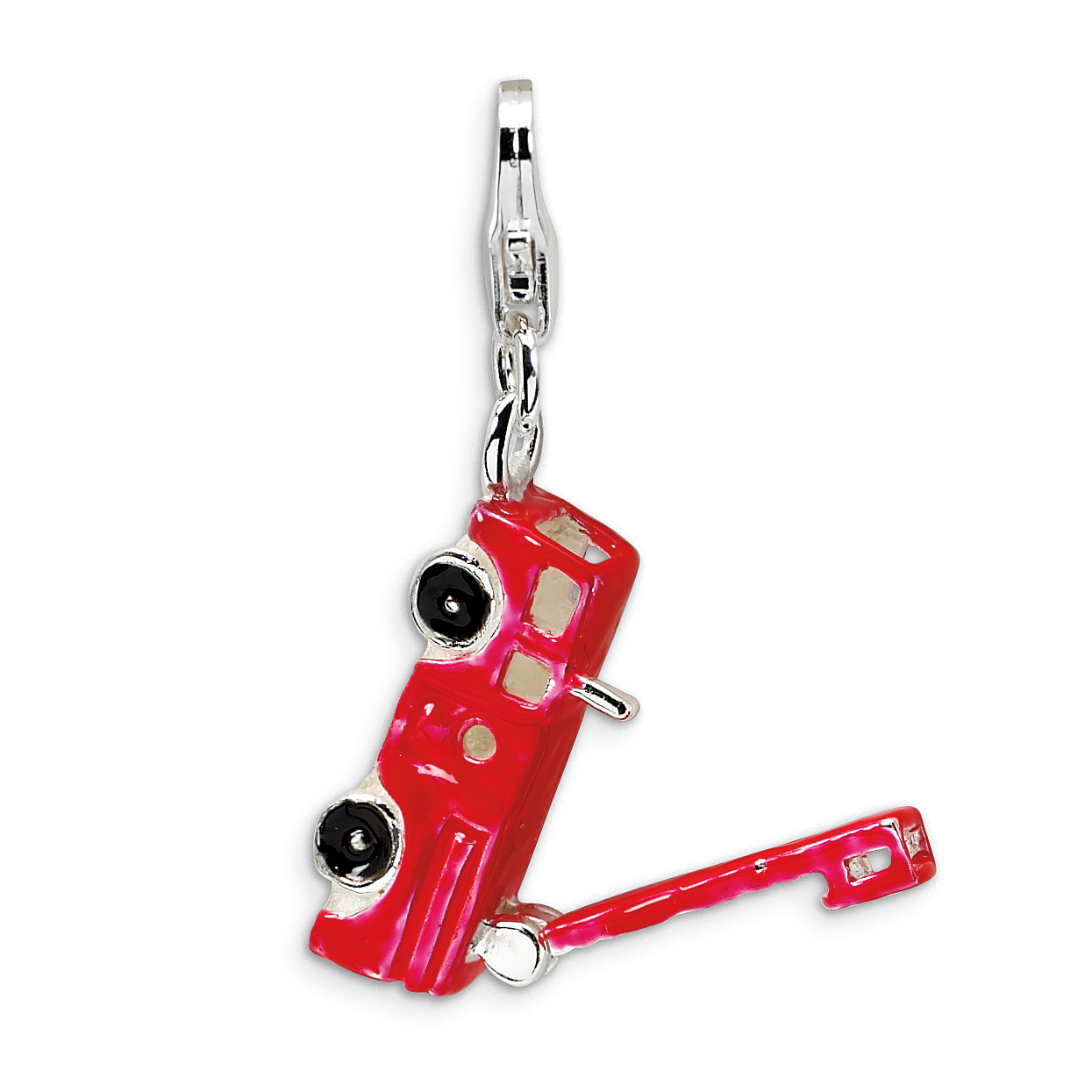 Jewelry Best Seller Sterling Silver Enamel Fire Truck w//Lobster Clasp Charm