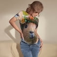 thumbnail image 3 of Saiise Couronne de Fleurs Motif Cochon d'Inde Grenouillère à Manches Courtes pour Femmes Col Rond Pyjama Justaucorps Extensible avec Fermeture à Pression-TTTG, 3 of 7