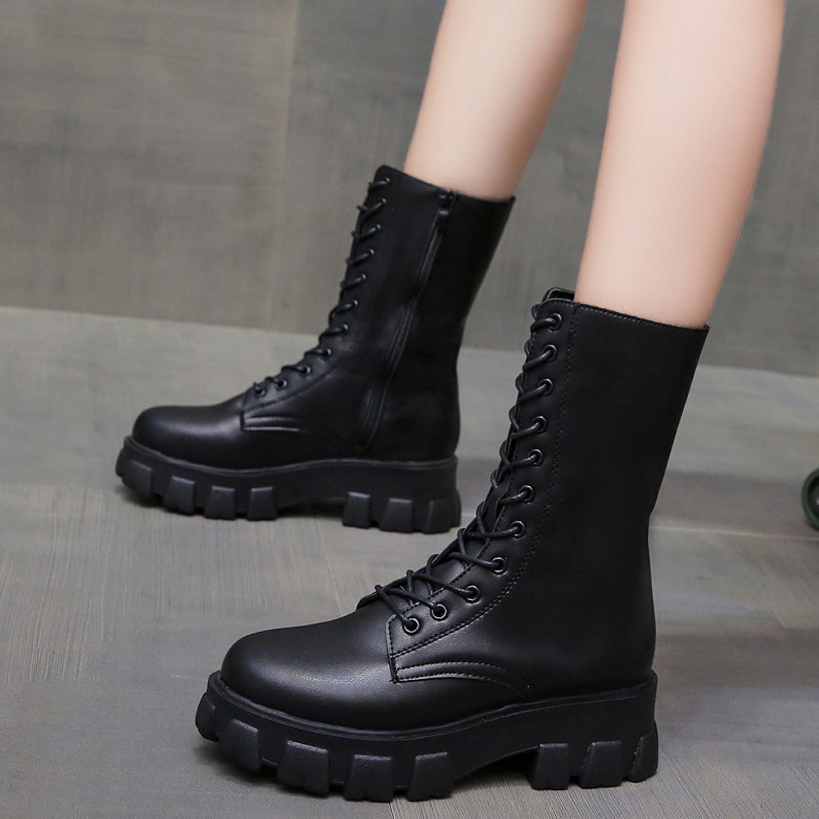 Juebong Boots on Sale Women's Toe Platform Boots Chunky Heel Lace-Up Motorcycle Boots Chelsea Boots Lug Non-Slip Comfy Shoes - Walmart.com