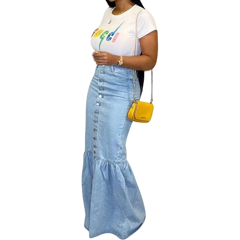 Button front top fishtail skirt