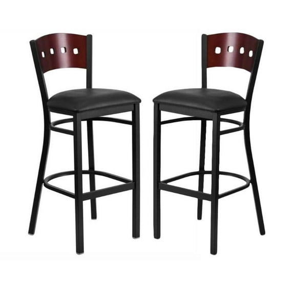 Home Square 32" Upholstered Bar Stool in Mahogany and Black - Set of 2