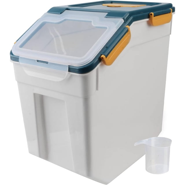 Airtight Flour Storage Container, Large BPA Free Plastic Rice Storage Dispenser Kitchen Pantry Organizer Box Pet Dog Cat Food Storage Container Bin, Blue