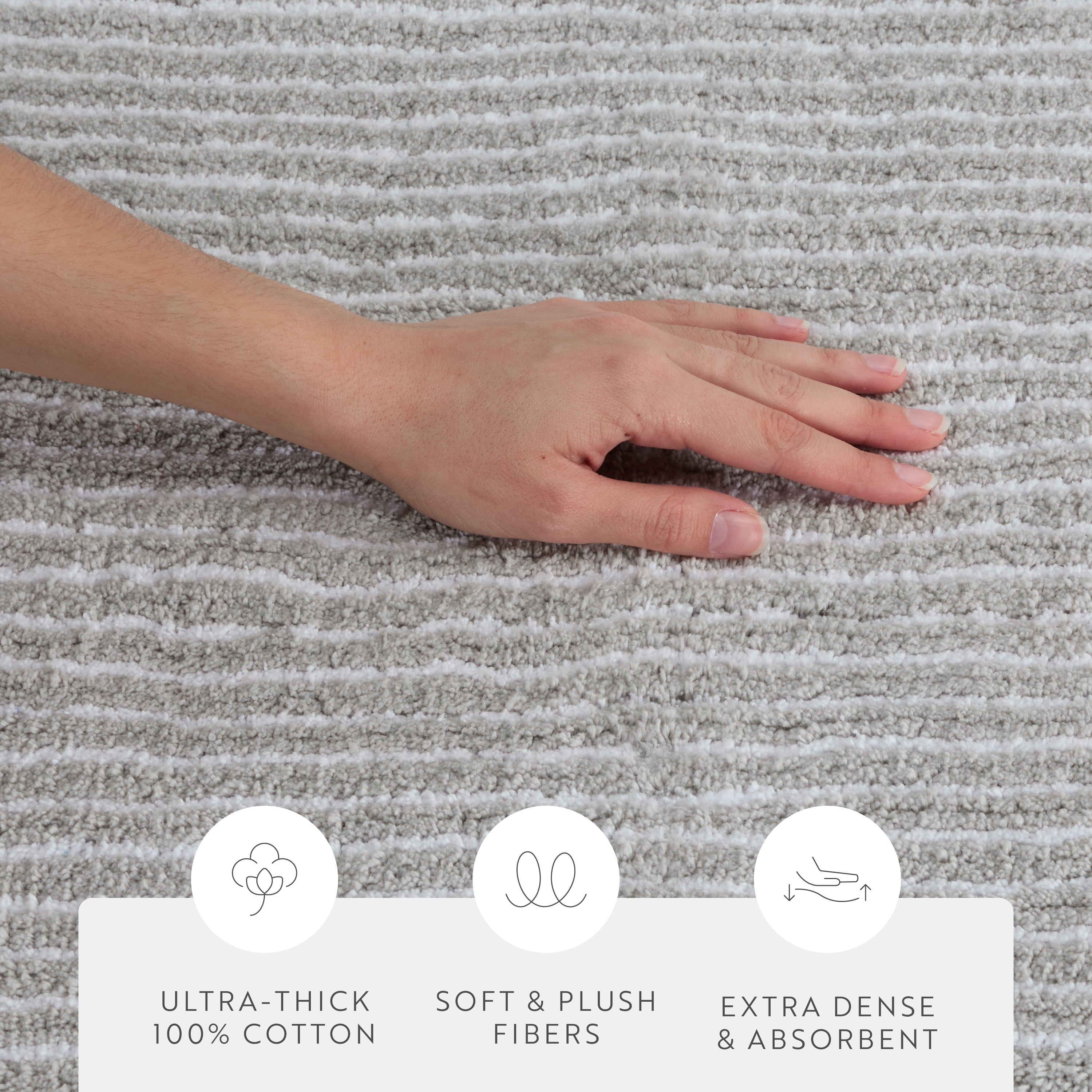 100% Cotton Pinstripe Patterned Bath Mat by Comfort Canopy, Light Gray, 24" x 17"