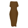 thumbnail image 5 of Women's Casual Loose Fit Round Neck Short Sleeve Solid Color Everyday Dress Comfortable Relaxed Outfit for Spring Summer Fall Womens Casual Trendy Midi Dresses, 5 of 5