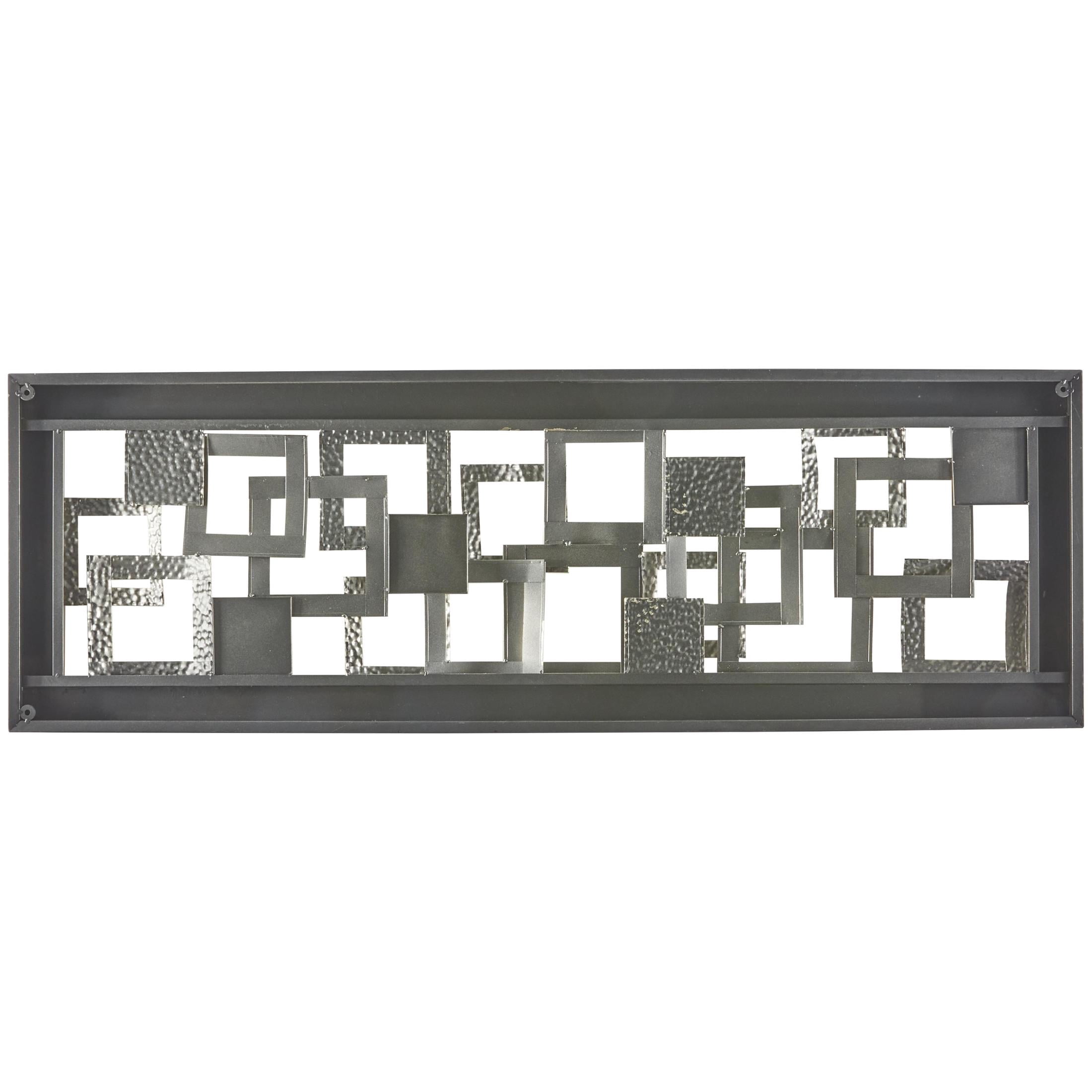 DecMode Gold Metal Hammered Geometric Wall Decor with Layered Squares and Black Frame